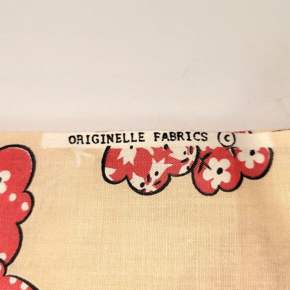 Vintage 44" x 63" Red Tan House Trees Floral Fabric Country Retro Originelle - Picture 10 of 11